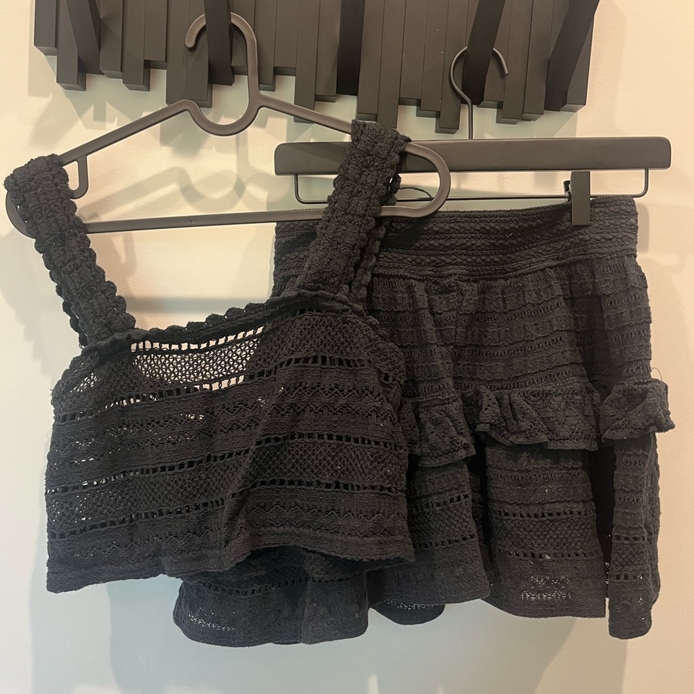 Aerie Black Crochet Crop & Skirt Set - XS/S